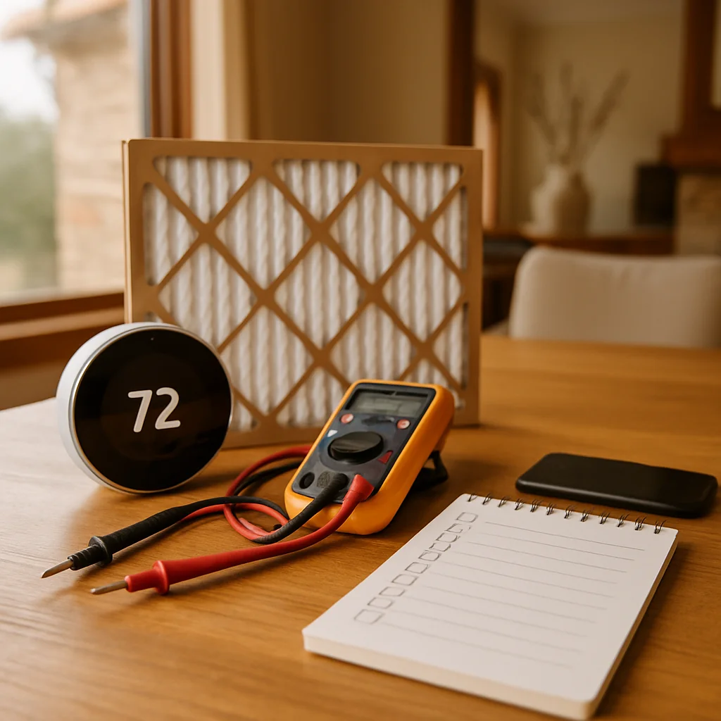 AC repair checklist items on a New Braunfels homeowner table